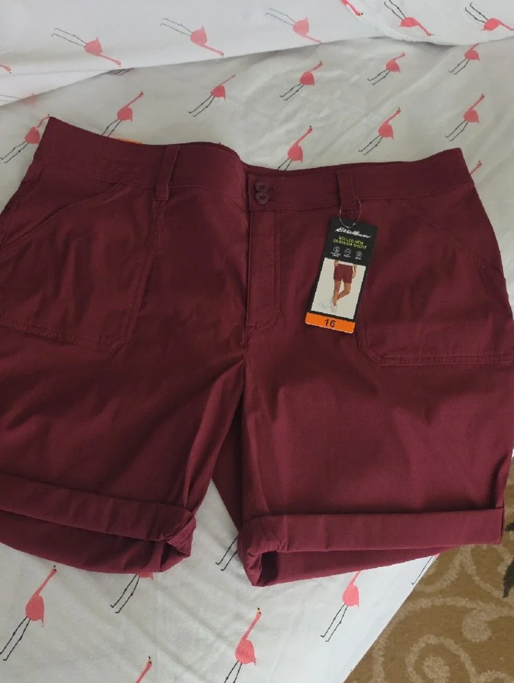 Eddie Bauer Roll-Cuff Shorts in Black and Burgundy